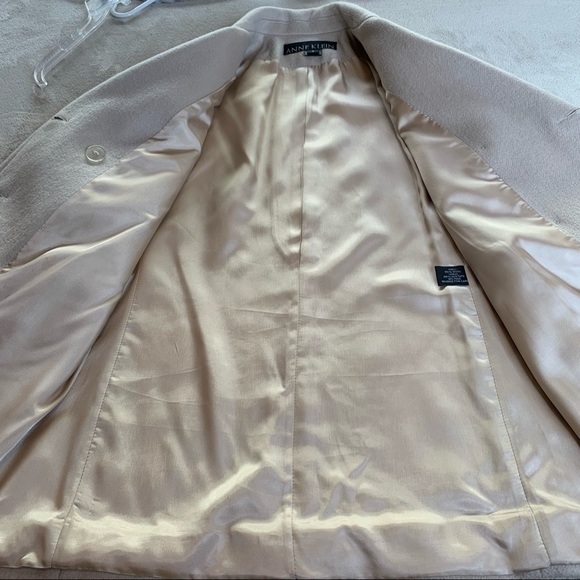 Anne Klein Beige 100% Wool Double Breasted Classic Pea Coat Women's Size 6 - Picture 6 of 12
